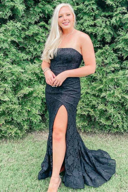 Vestido de fiesta de sirena sin tirantes de encaje